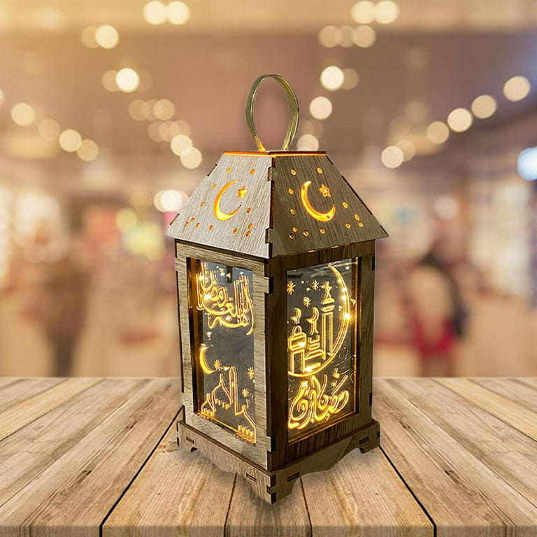 Eid Ramadan , Wood ,Battery Operated ,Decorative Table Lamp for garden and  home and indoor and outdoor Lighting Decoration - B B 