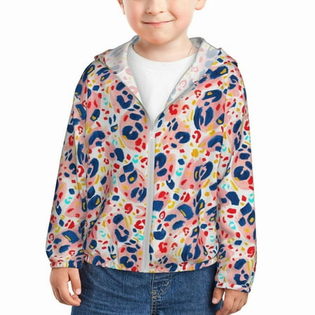 

Vsdgher Abstract Leopard Print Kids Sun Protection Hoodie with Zip Rash Guard Tops Children s Long Sleeve Sun Protection Clothing - 4 Years