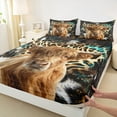 thumbnail image 3 of Manfei Highland Cattle Twin Sheet Sets, Brown Leopard Print Twin Fitted Sheet, Farm Animal Theme Flat Sheet, Luxury Bedroom Decor 3pcs, 3 of 7