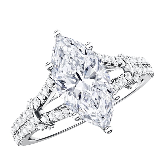 Rosec Jewels Lab Grown Diamond Marquise Engagement Ring 2 Ct - IGI Certified Diamond Statement Ring with Split Shank (E-VS1 Grade), 925 Sterling Silver, US 4.00