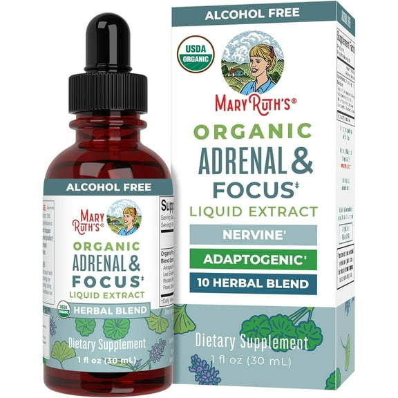 MaryRuth's USDA Organic Adrenal & Focus Liquid Drops with Eleuthero and Ginkgo Leaf, 1 fl oz