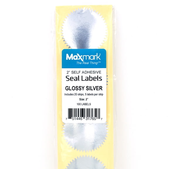 MaxMark 2" Self Adhesive Glossy Silver Seal Labels for Certificates, Notary Embossing Seals - 100 Count