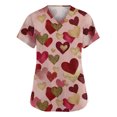 thumbnail image 2 of Stichou Valentines Scrub Tops for Women Plus Size Love Heart Print Funny Short Sleeve Nurse Working Uniforms Lightweight V Neck Workout Clothes with Pockets Light pink 5XL, 2 of 6