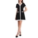 thumbnail image 2 of Vestido de trabajo elegante de mujer con contraste de color, escote en V, manga corta, corte A, XL, negro, 2 of 5