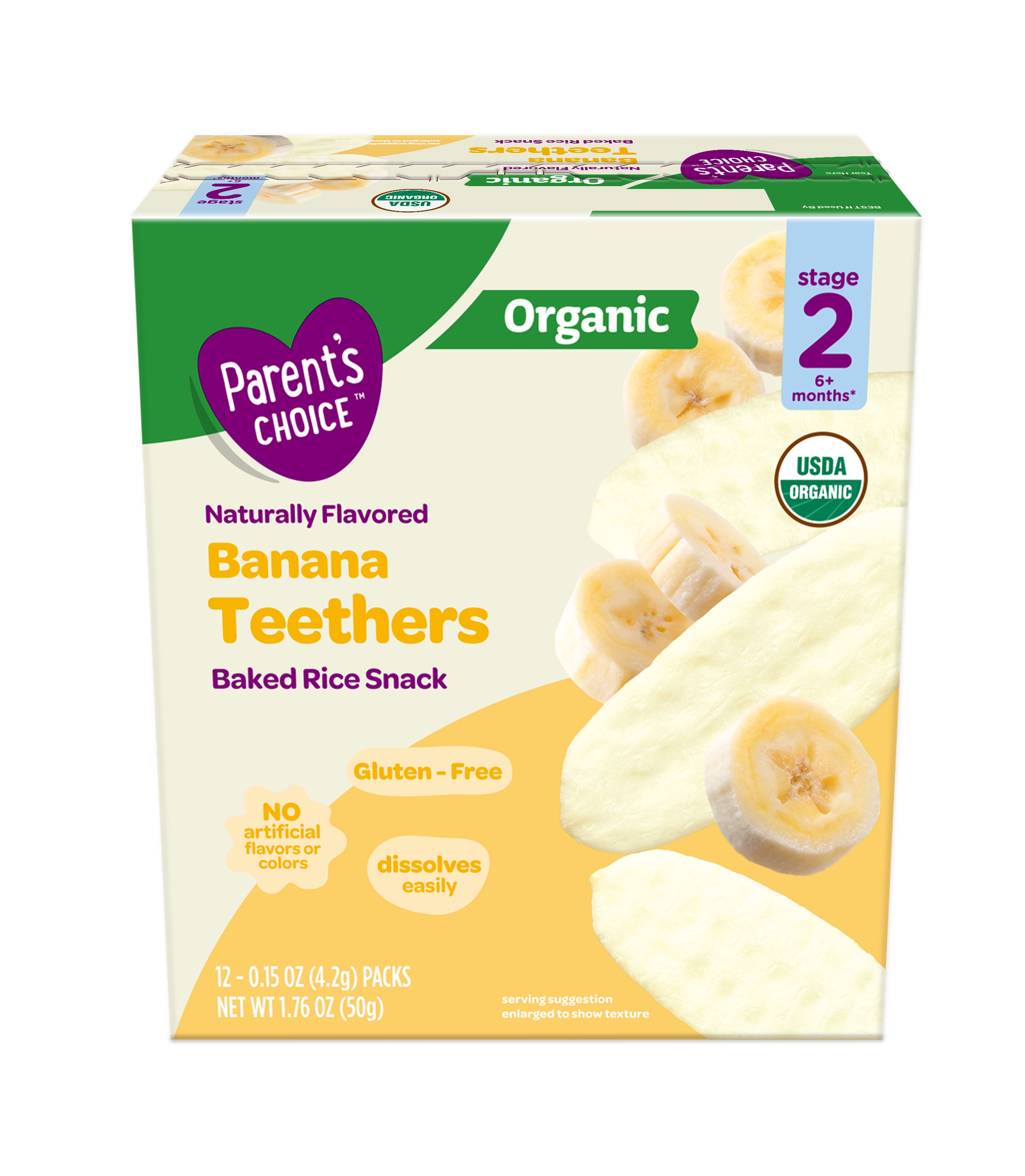 Snacks de arroz con plátano orgánico para bebé Parent's Choice, 0.15 oz, paquete de 12 4