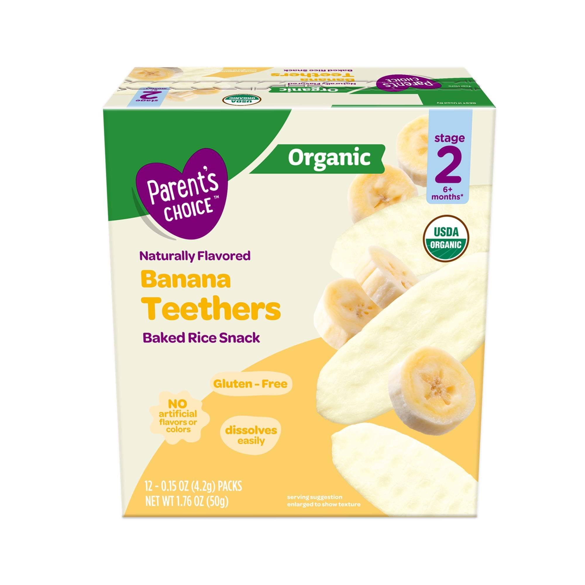 Parent's Choice Organic Banana Rice Rusks Baby Snacks, 0.15 oz, 12 Pack