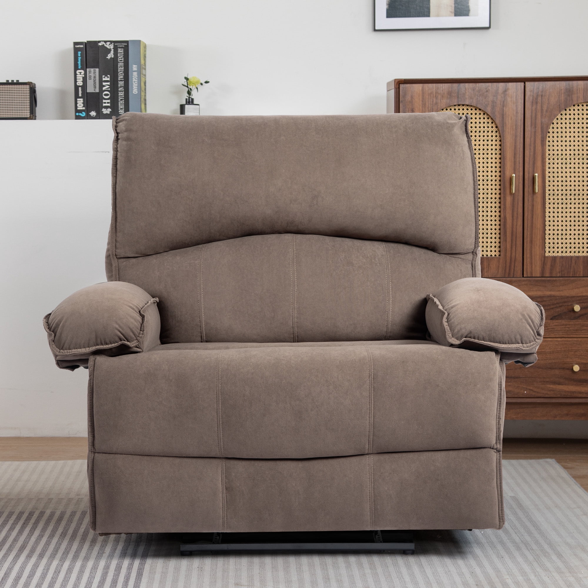 Oversized Manual Recliner Chair for Elderly, Push-Back Recliners for Adults,Brown