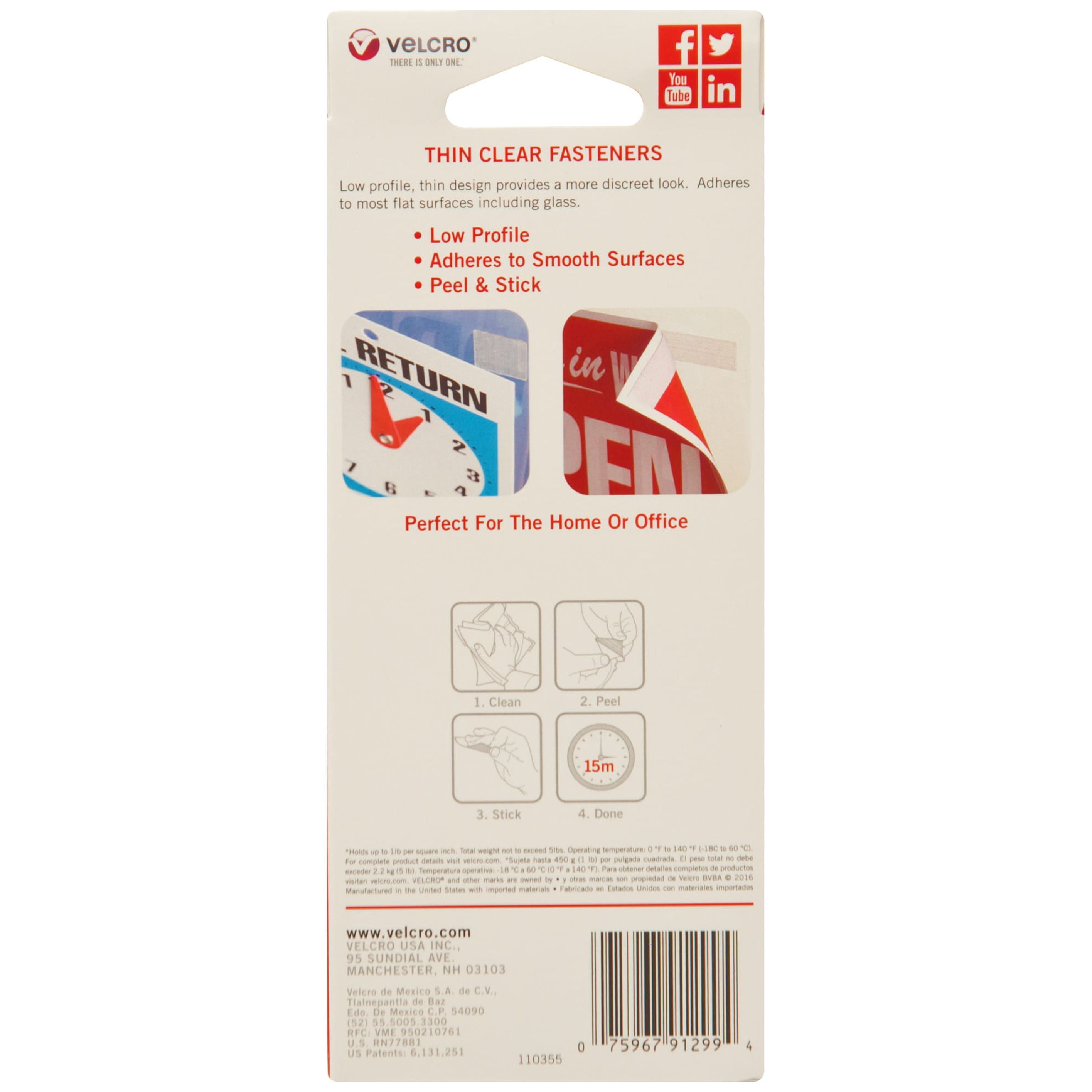 VELCRO Brand - Thin Clear Fasteners | General Purpose/ Low Profile | Perfect for Home, Classroom or Office, 5ft x 3/4in Roll Clear