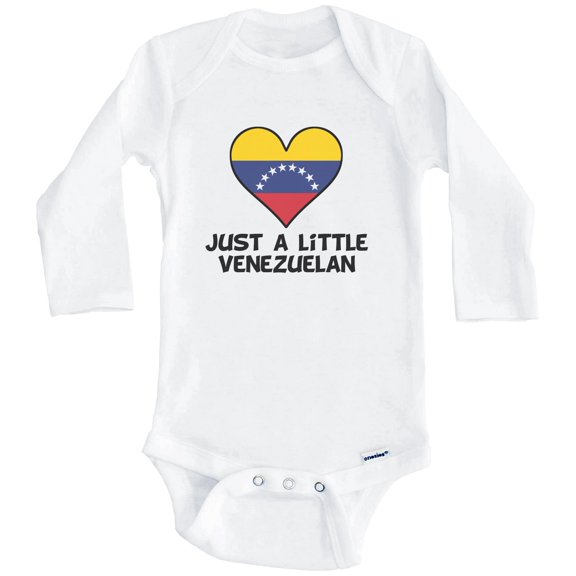Just A Little Venezuelan Baby Bodysuit - Funny Venezuela Flag Baby Bodysuit (Long Sleeve), 6-9 Months White