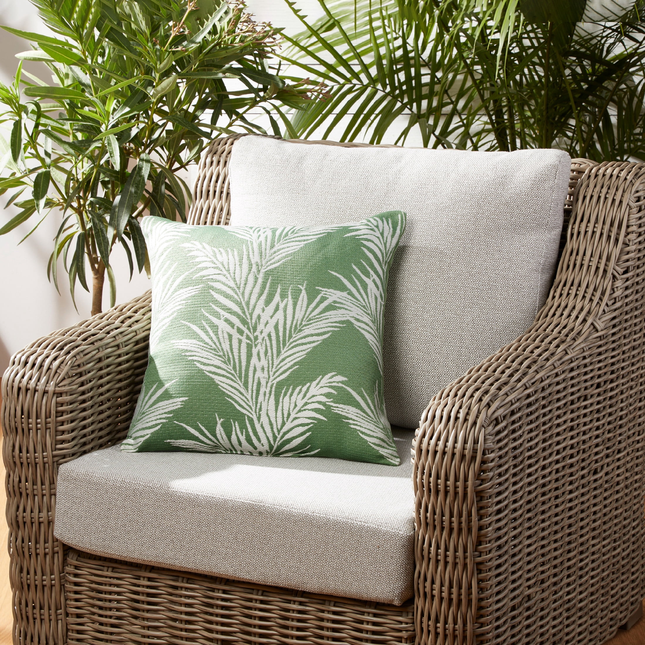 Better Homes & Gardens 18" x 18" Green Palm Outdoor Pillow