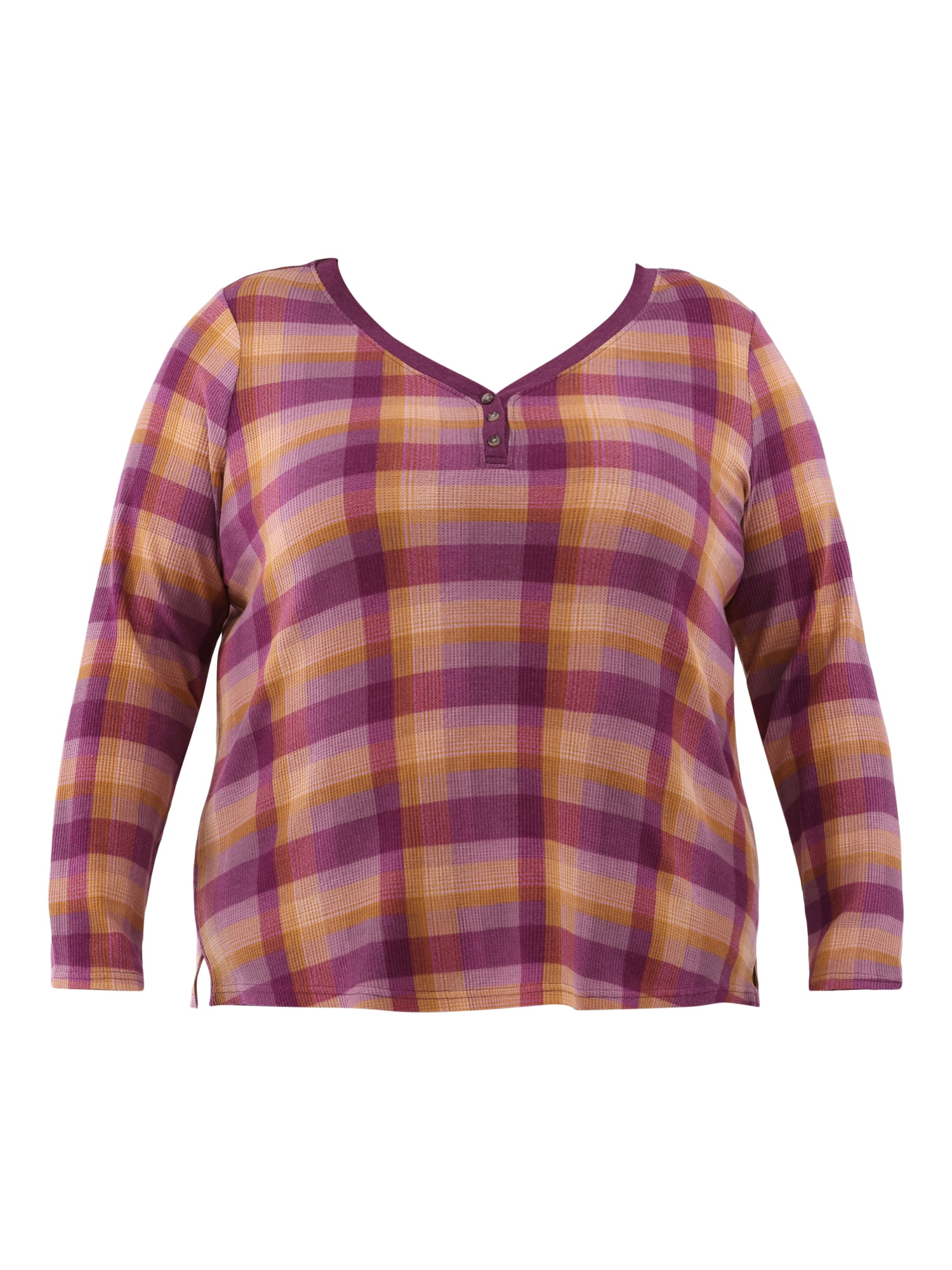 Terra & Sky Women's Plus Thermal Henley Top, Available in 1 and 2-Pack, Sizes 0X-5X