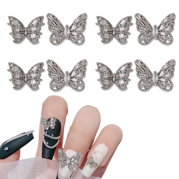 8 Uds. De circonitas para uñas, dijes para decoración de uñas en 3D, diamantes de imitación de mariposa, decoración de manicura de aleación brillante a la moda para decoración de uñas artesanales en