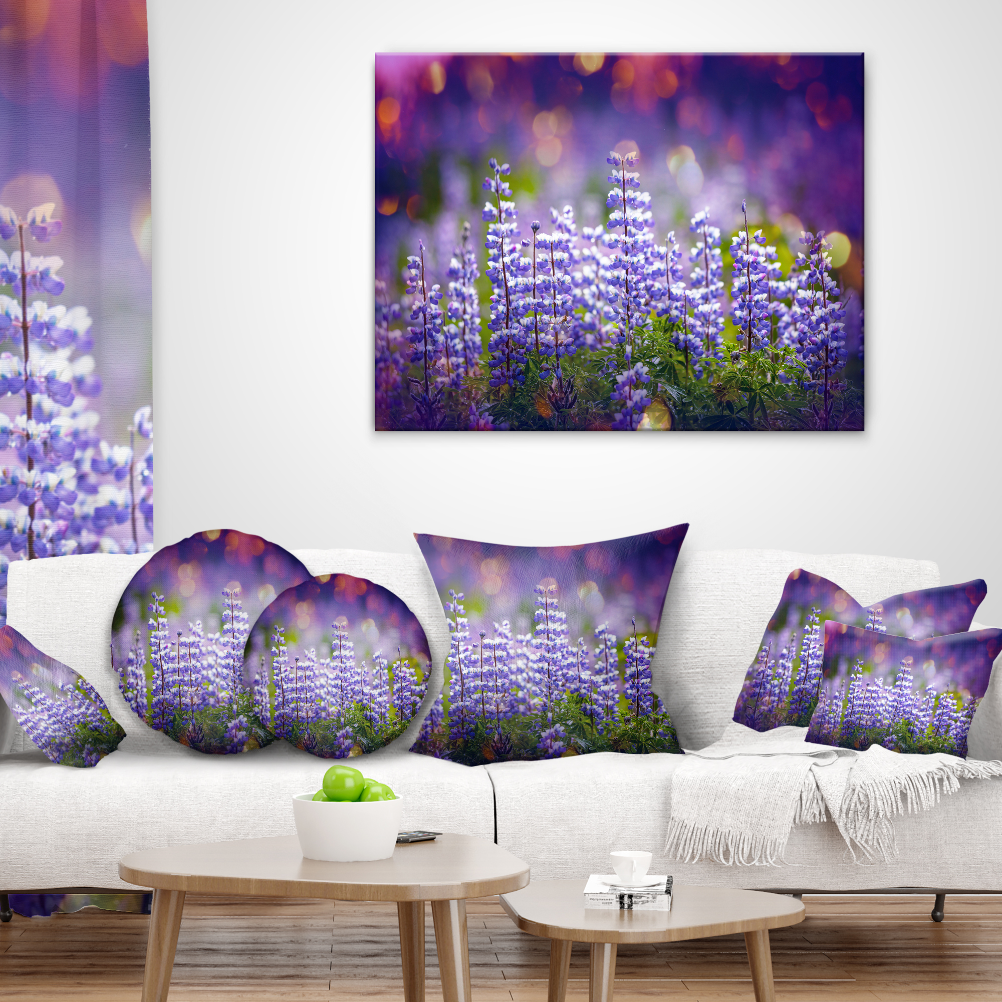 Designart Blue Lupin Flowers on Blue Background - Flower Throw Pillow - 18x18