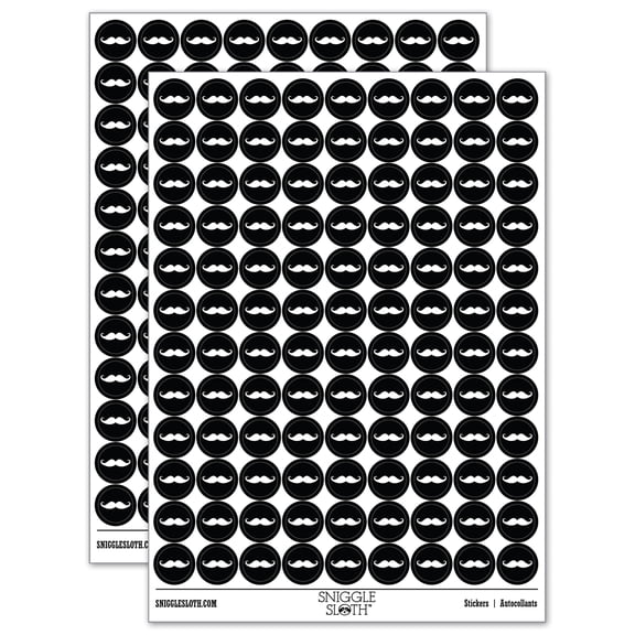 Handlebar Mustache Moustache Silhouette 200  Round Stickers - Black - Gloss Finish - 0.50" Size