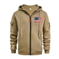 thumbnail image 2 of Men's Flag Print Zip Up Hoodie with Arm Pocket, Casual Cardigan Style Sweatshirt, Large Size Fleece Jacket for Veterans Day, Christmas, Patriotic Apparel,Camel,XL, 2 of 5
