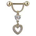 thumbnail image 1 of Solid 14K Gold Dangle Heart Design 14G Straight Barbell Nipple Ring/Shield, 1 of 1