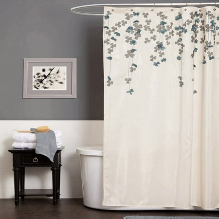 Lush Decor Flower Drops Floral Shower Curtain, 72x72, Ivory/Blue, Single