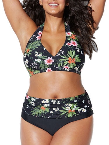 plus size two piece high waisted swimsuits