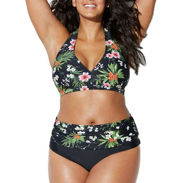 Medarbejder tidligste Marine Women Plus Size Bikini Set Two Piece Push Up Padded High Waist Swimsuit  Swimwear - Walmart.com