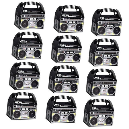 HYKE 12-Piece 80s 90s Boom Box Favor Containers Boombox Prop Radio Decor Table Centerpieces for Retro 1980s Theme Hip Hop Party