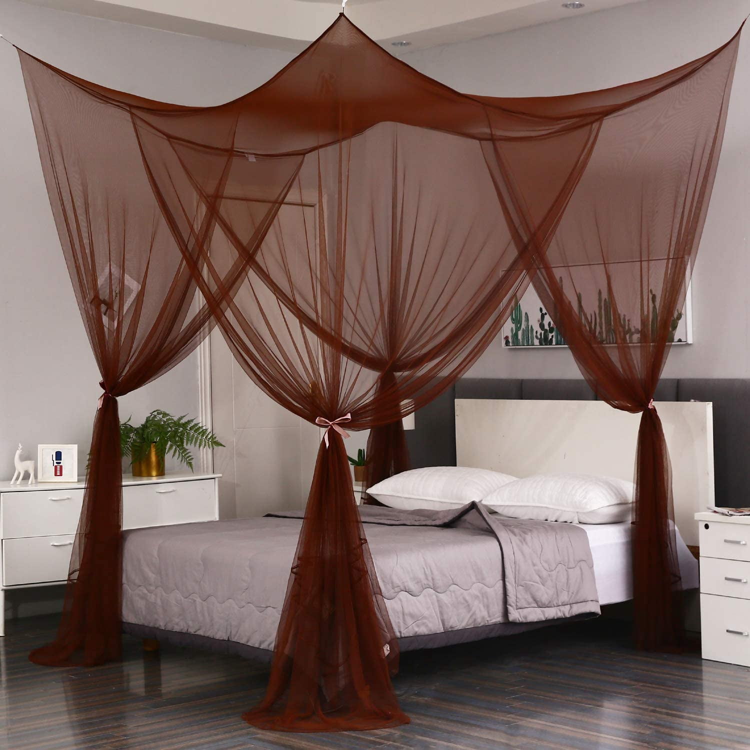 CAILDANL Bed Canopy,Canopy Bed Curtains Bed Drapes for Full Queen King Size Bed,Mosquito Net Bed Curtains for Patio Indoor Outdoor Net,Black Bed Canopy Curtains for Gothic