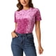 thumbnail image 1 of Camiseta de terciopelo de mujer Inspire Chic para fiesta, cuello redondo, manga corta, casual, S, rosa intenso, 1 of 6