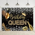 thumbnail image 4 of Birthday Queen Backdrop Black and Gold Balloons High Heel Champagne Background for Girls Women Prom Queen Birthday Party Banner, 4 of 4