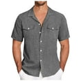 thumbnail image 1 of WEAIXIMIUNG Chemise de Compression Homme Lin Manches Courtes Chemise Boutonnée Décontractée Été Cubaine Plage Vacances, 1 of 5