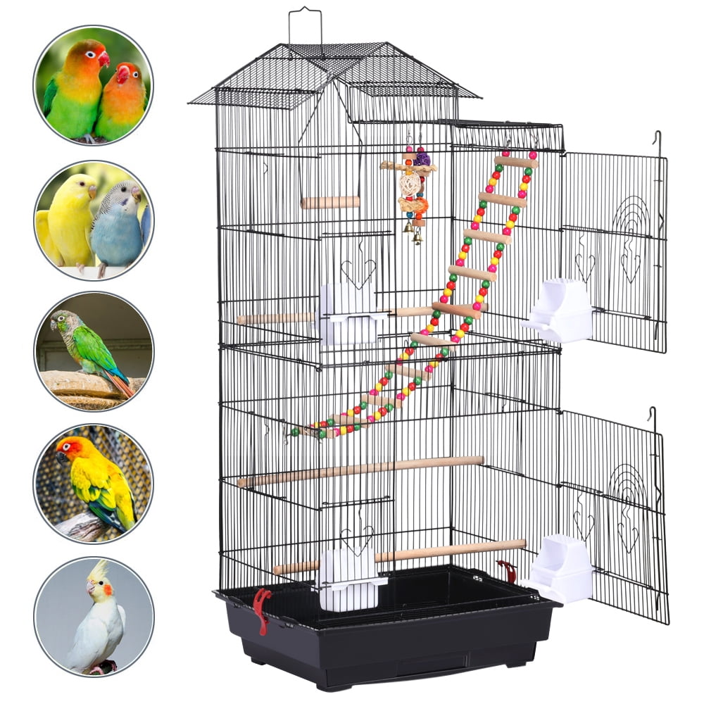 Alden Design 39" Metal Large Roof Top Parrot Cage, Black