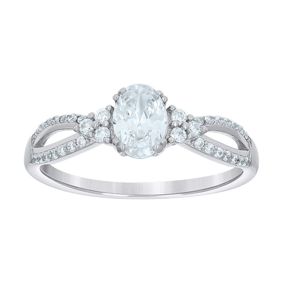 925 Sterling Silver Womens Oval Round Cubic-Zirconia Fashion Engagement Ring Size 8