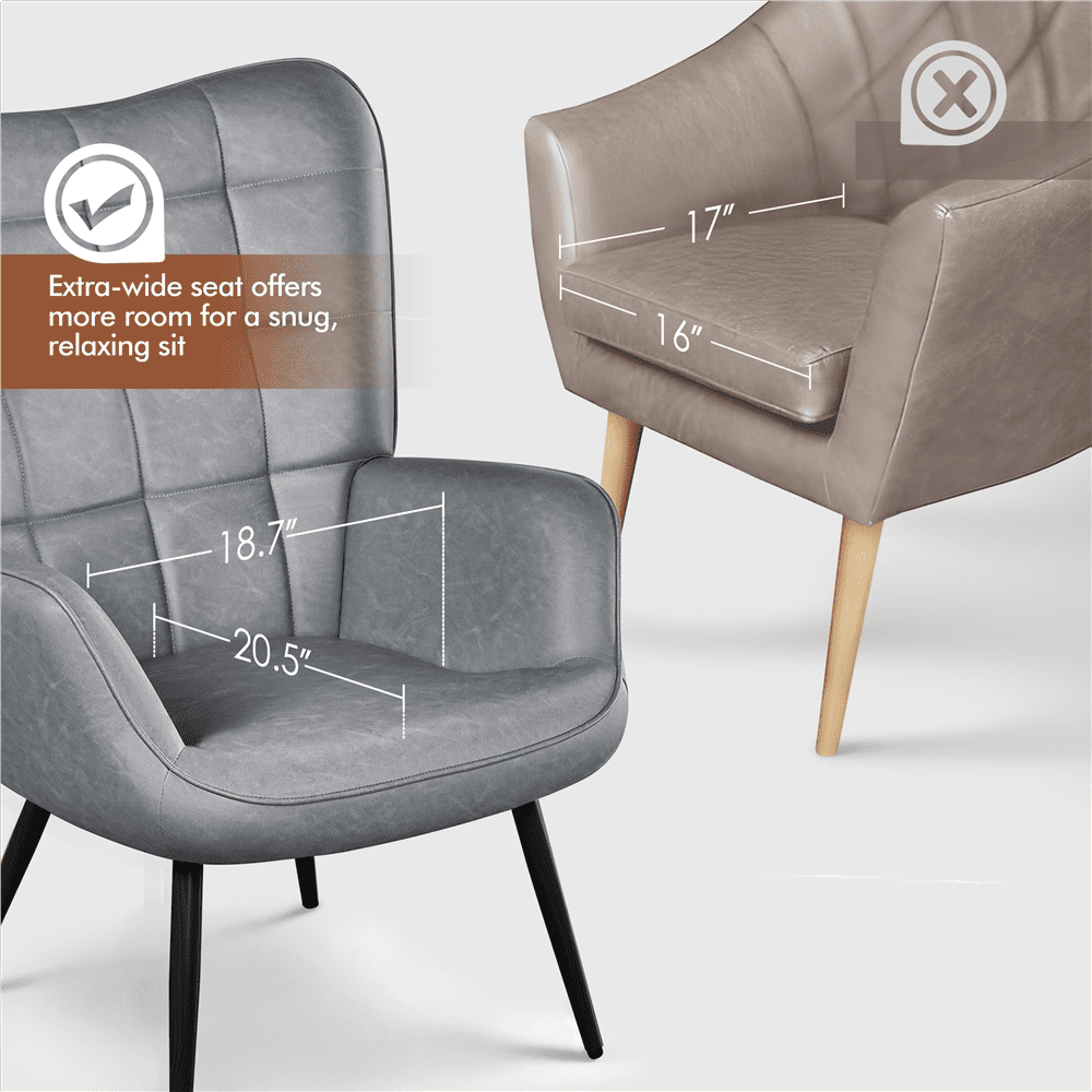 Alden Design Mid-Century Modern Faux Leather Wingback Accent Chair, Gray