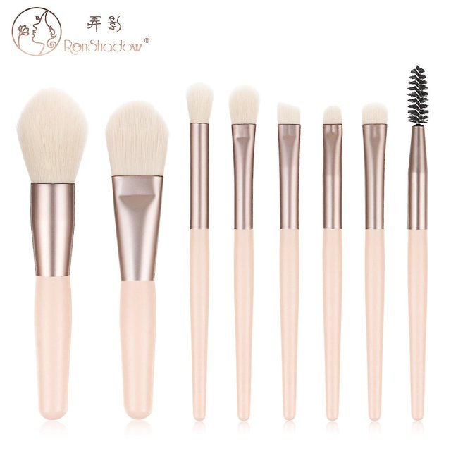 Mini brocha de maquillaje, brocha para base, mango de madera, juego de cosméticos suaves, herramienta de belleza portátil (8 palos-mango de madera azul-opp). Afortunado Sencillez