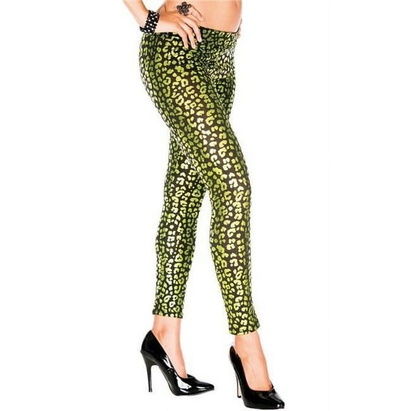 Music Legs Women's Women's 35135-GREEN-BLACK Green Metallic Leopard Print Leggings; Green & Black 35135-GREEN/BLACK