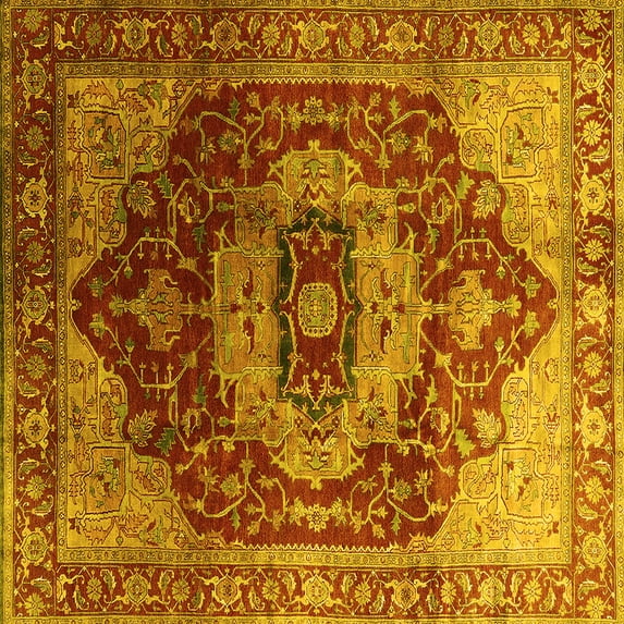 Ahgly Company Machine Washable Indoor Square Persian Yellow Traditional Area Rugs, 3' Square
