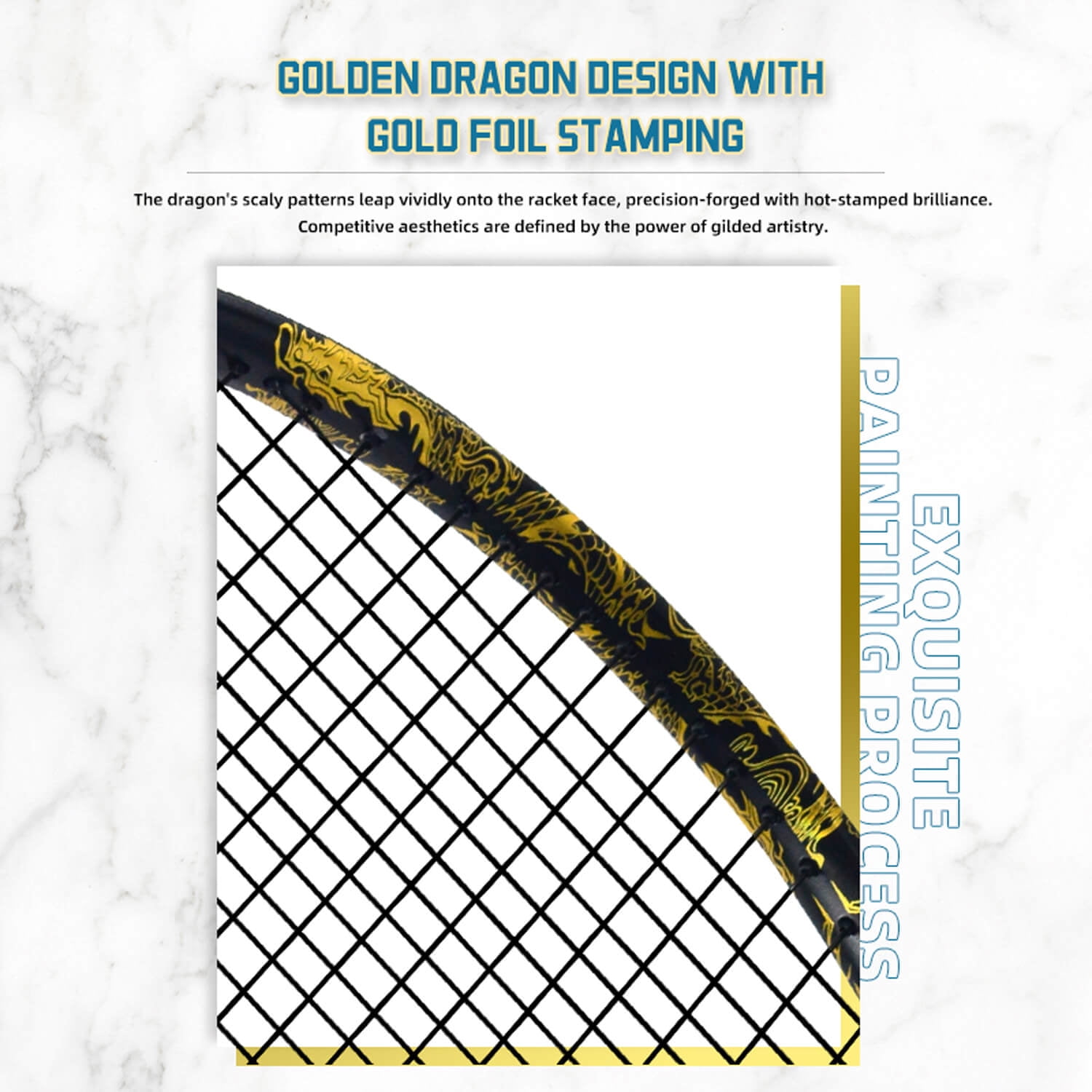 SALYWEE Golden Dragon Series Tennis Racquet, Pre-Strung, Black/White, 11.3 oz. Weight, 105 Sq. in. Racquet Head Size