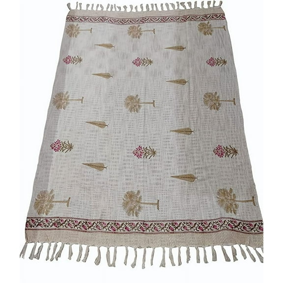 Rastogi Handicrafts Cotton Area Runner for Kitchen, Bedroom, Living Room Tapestry Sofa Cover Beach Cloth Floor mat (White-Tree-Rug)