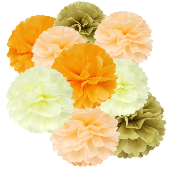 Wrapables® Set of 12 Tissue Pom Pom Party Decorations for Weddings, Birthday Parties Baby Showers and Nursery Decor, Peach/Orange/Tan/Ivory