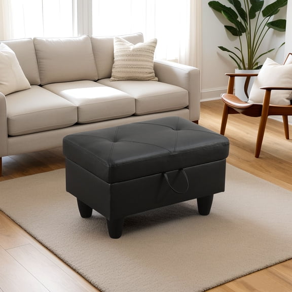 Faux Leather Storage Ottoman for Living Room