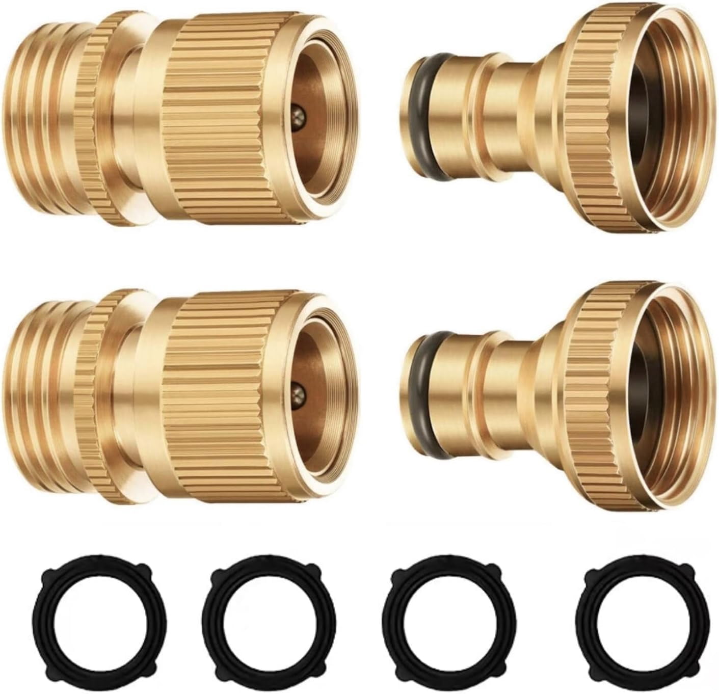 HRTGFD-Garden Hose Quick Connector, Solid Brass 3/4 inch GHT Thread No-Leak Water Hose Fittings for Quick Connect and Release, Male and Female Garden Hose Adapter (2 Pack)