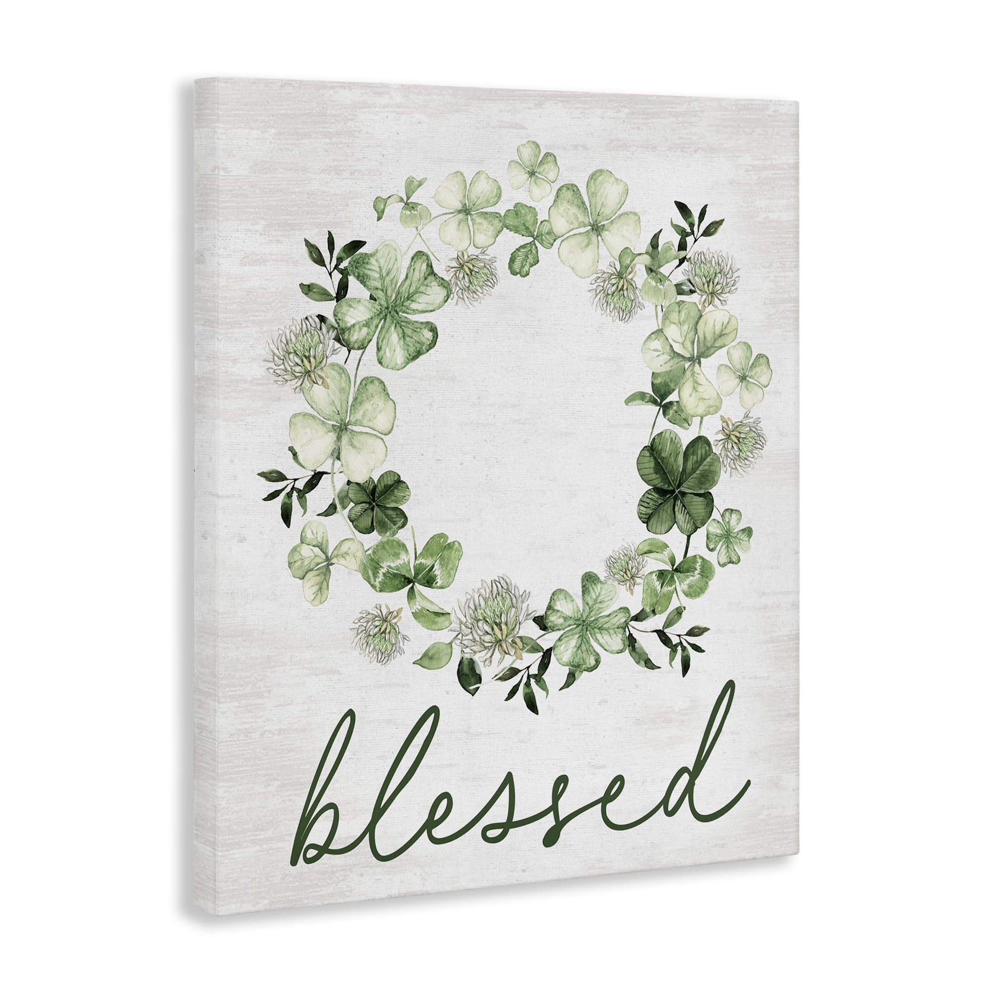 Stupell Industries Blessed Clover Wreath Botanical & Floral Painting Gallery Wrapped Canvas Art Print Wall Art, 16 x 20