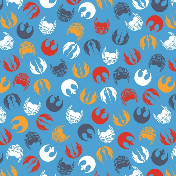 Star Wars Logos & Masks Toss Blue 100% Cotton Fabric by The Yard