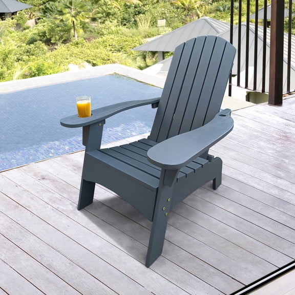 Gray populus wood Adirondack chair with arm umbrella hole / Comfortable seating for outdoor and indoor use