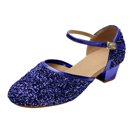 

Huesdet Girls Dress Shoes Low Heels for Little Big Girl Mary Jane Shoes with Pearl Rhinestones Flower Girl Pumps Princess Wedding Party(Blue 32)