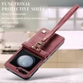 thumbnail image 5 of Retro Case for Samsung Galaxy Z Flip 5 Premium PU Leather Case Folded, Shockproof Phone Cover with Wrist Strap Shock-Resistant Slim Fit Case for Samsung Galaxy Z Flip 5, Red, 5 of 8