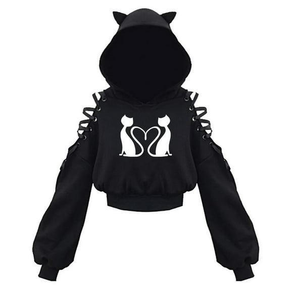XZNGL Womens Pullover Hoodie Womens Pullover Long Sleeve Hooded Sweatshirt Cute Gothic Cat Ears Hoodie Blouse Women'S Long Sleeve Cat Hoodie with Ears