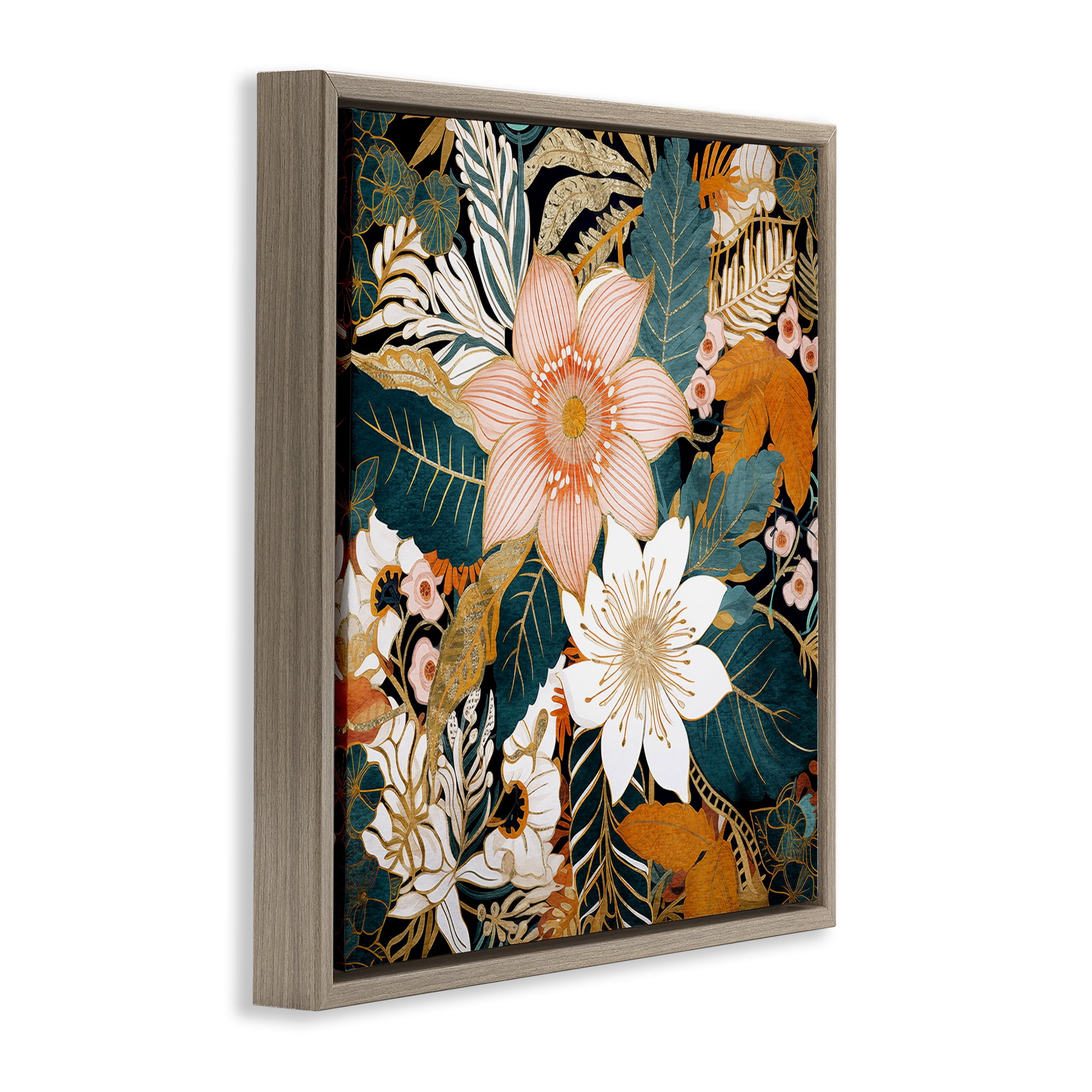 Stupell Industries Boho Flower Pattern Botanical & Floral Painting Brown Floater Framed Art Print Wall Art, 25 x 25