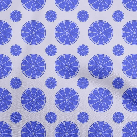 oneOone Cotton Flex Blue Fabric Fruits Lemon Slice Dress Material Fabric Print Fabric By The Yard 40 Inch Wide