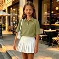 thumbnail image 7 of Girls Collared School Uniform Polo Shirts Kid Short Sleeve Pique Polo Shirt Army Green,11-12 Years, 7 of 7