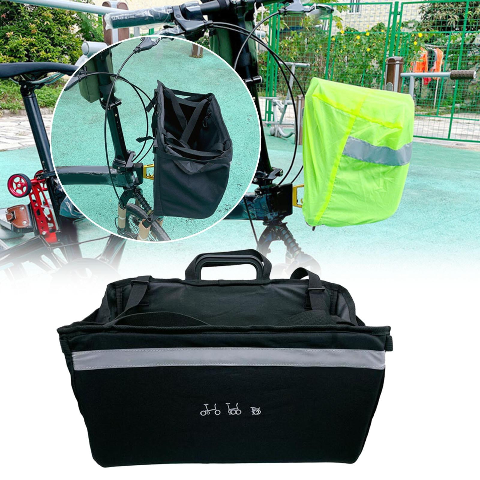 Bike Front Basket Bag with Rain Cover for Folding Bike , Black, 40.5x22.5cm