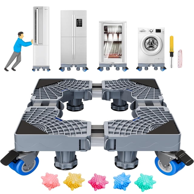GALASALA Base para Lavadora con Ruedas, Base para Refrigerador con Varillas Dobles(41-62cm) Ajustables, Soporte para Lavadora con 8 Patas Fuerte(9-12cm) y 4 Ruedas Doble, para Lavadora y Secadora